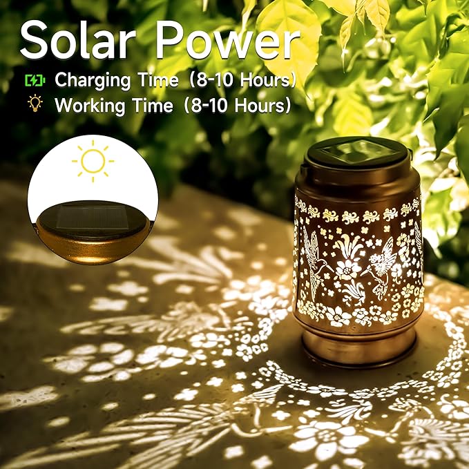 Lawn Social Solar Lanterns Outdoor Waterproof, Hummingbird Metal Hanging Solar Lights for Outside, Garden Decor Birthday Gifts for Women Mom Grandma, Outdoor Lantern for Patio Yard Balcony Porch - Bloomnest