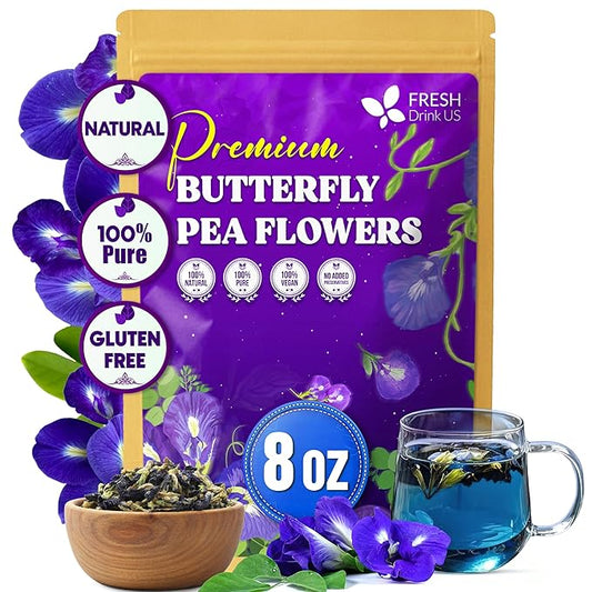 FreshDrinkUS, Premium 8oz Blue Butterfly Pea Flowers Dried – Premium Whole Flower Herbal Tea – Vibrant Blue Natural Color – Caffeine-Free Loose Flower Tea. Vegan - Bloomnest