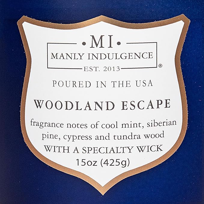 Manly Indulgence Woodland Escape Scented Candles for Men, 15 oz Wooden Wick, Premium Soy Blend Wax, 60H Burn, Candles for Home Scented - Made in The USA - Bloomnest