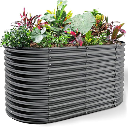 Land Guard 6x3x3ft Oval Galvanized Raised Garden Beds, Large-Capacity Metal Planter Box Outdoor, Durable Deep Raised Garden Bed 3ft Tall, Raised Beds for Gardening Vegetables, Dark Grey - Bloomnest