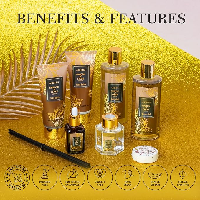 Spa Set for Women & Mens Gift, Relaxing Gifts for Men, Father's Day Gifts for Men Dad with 14PCS Charcoal & Cedar Scents Spa, Includes Bubble Bath, Shower Gel, Body Butter, Spa Kit for Mans Gift Set - Bloomnest