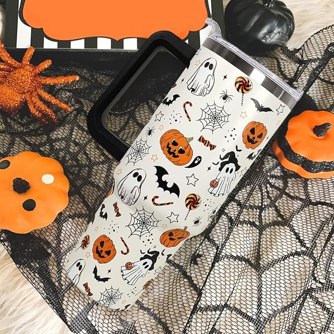Ceovfoi 40 oz Halloween Pumpkin Tumbler Insulated Stainless Water Bottle Travel Coffee Cup, Water Bottle - Goth Ghost Witch Decor Gift for Women - Bloomnest