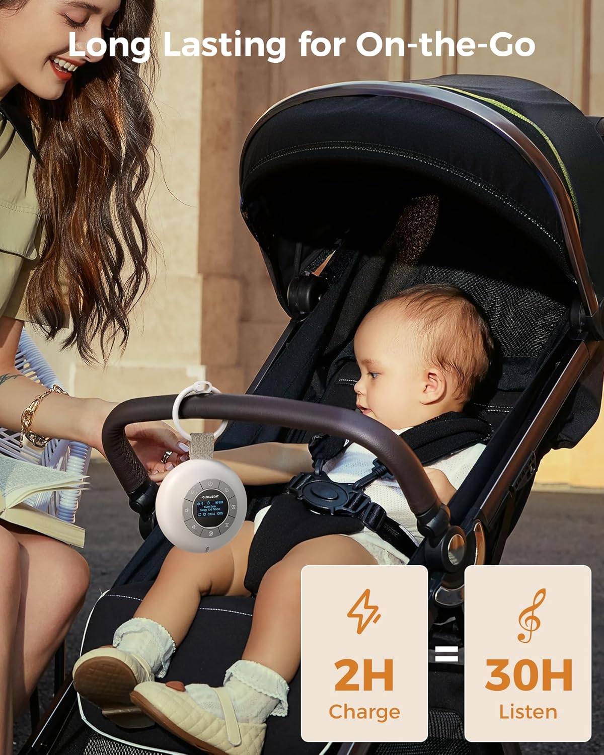 Glocusent Portable Sound Machine for Baby Kids Adults - 62 Sounds & 5W Stereo Speaker for Sleeping, 30Hrs Long Lasting Rechargeable White Noise Sound Machine with 4 Timer, Suitable for Home Travel