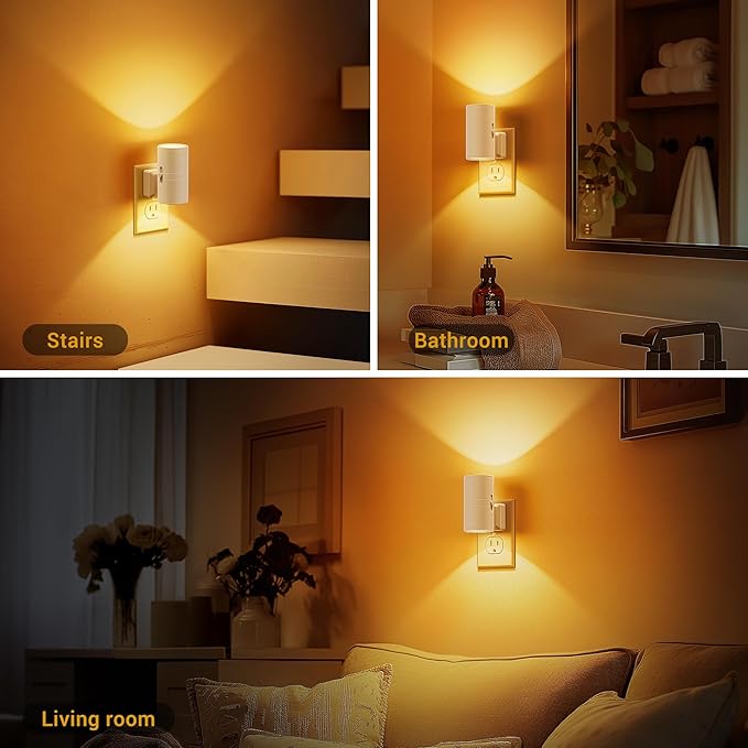 Amber Night Lights Plug into Wall, Dimmable Night Light Plug in, Modern Night Lights Auto On/Off, Amber Night Light 2000K, 0-100LM Adjustable Brightness Nightlight for Hallway Bedroom, 2 Pack - Bloomnest