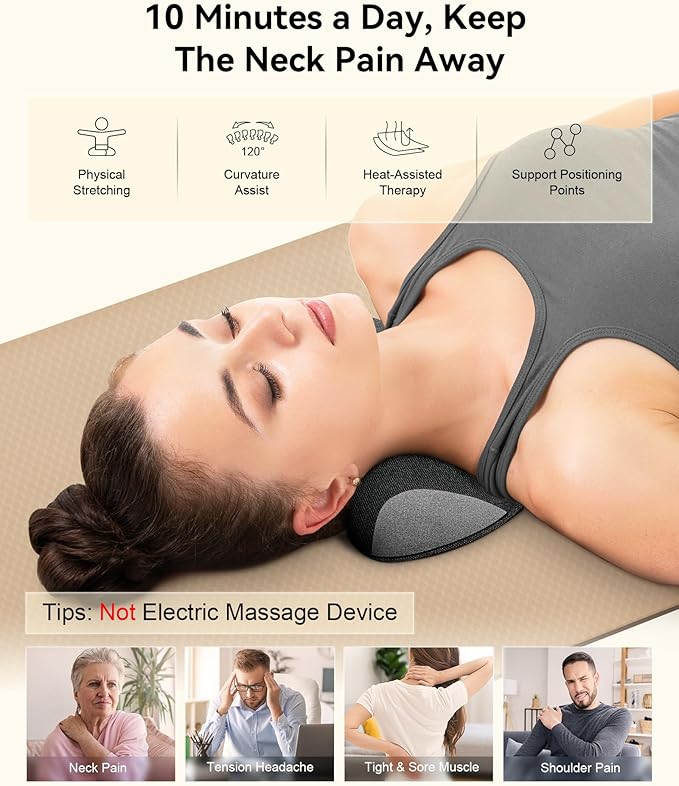 Heated Neck Stretcher for Pain Relief - Neck and Shoulder Relaxer Graphene Heated Cervical Traction Device Neck Pillow Corrector Chiropractic for TMJ Pain Relief Black Medium - Bloomnest