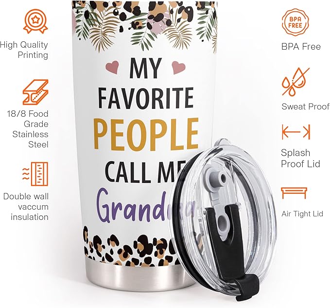 Macorner Grandma Gifts - Stainless Steel Tumbler 20oz for Women - Birthday Christmas Mothers Day Gift for Mom Nana Mimi From Daughter Son Grandkids - Best Grandma Ever - Bloomnest