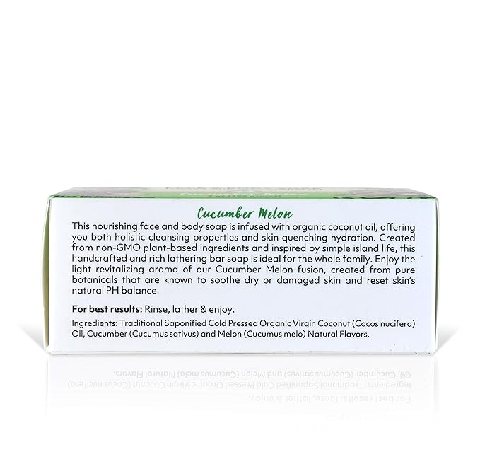 "Coco Fiji Soap Bar for Face and Body Infused With Organic Coconut Oil, Cucumber Melon, Essential Oil, Natural Soap for Moisturizing & Pore Purifying Skin, 7 oz, Pack Of 3 " - Bloomnest