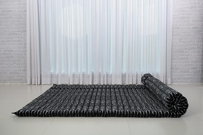 Leewadee - Foldable Floor Mattress - Japanese Roll Up Futon -Trifold Tatami Mat- Guest Floor Bed - Camping Mattress - Thai Massage Mat, Kapok Filled, 75 x 57 inches, Black - Bloomnest