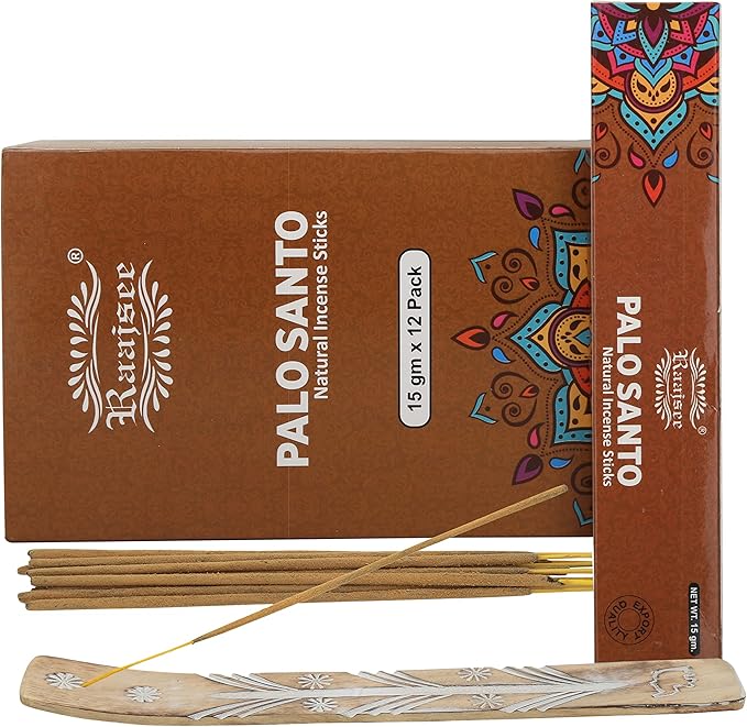 Raajsee Palo Santo Incense Sticks (180 GMS), 100% Pure Organic Natural Hand Rolled Free from Chemicals- Perfect for Aromatherapy, Cleansing, Meditation, and Church (Pack of 12) - Bloomnest
