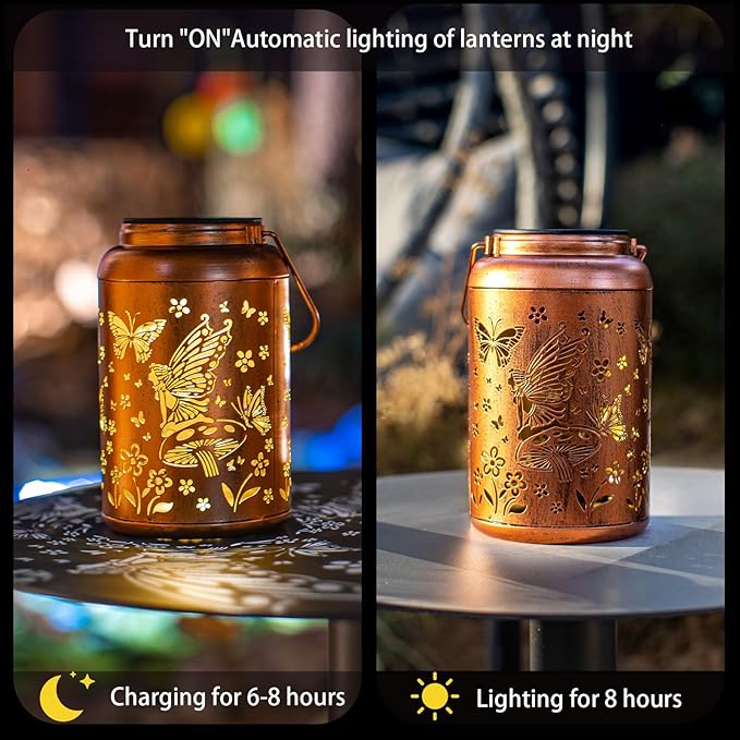 2pack Solar Lanterns Outdoor Waterproof Hanging Butterfly Lights LED Metal Fairy Lantern Decorative Garden,Patio,Landscape,Walkway,Festival Christmas Decor Gifts for Women Men Mom Grandma - Bloomnest