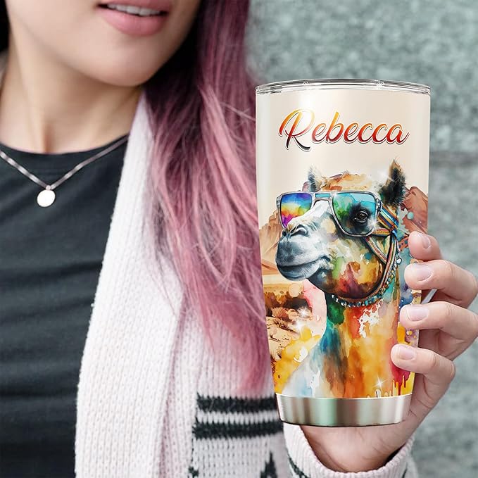 WAZONE Personalized Tumbler With Name 20oz 30oz Just A Girl Who Loves Camels Cute Animal Print Travel Coffee Mug Insulated Cup Stainless Steel Christmas Birthday Customized Gifts For Girls - Bloomnest