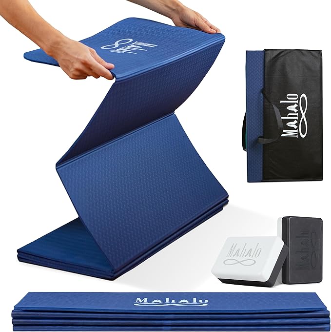 Foldable Yoga Mat + Carry Bag, 6mm 7-fold Workout Mat, Easy to Store, Anti-Slip Folding Exercise Mat for Yoga, Pilates, Home Workouts, and Floor Exercises - Bloomnest