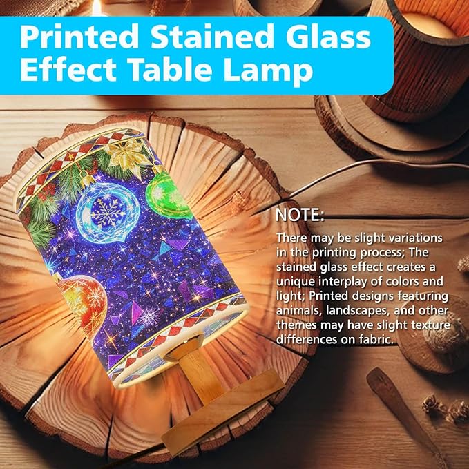 Ornament Xmas Table Lamp LED 3-Color Pressed Bedside for Merry Christmas, Ornament Xmas Shade Christmas Table Lamp with Wood Base for Bedroom Living Room Desk Office - Bloomnest