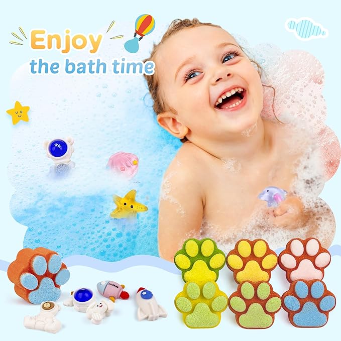 Bath Bombs for Kids with Surprise Inside, 32 Pack Paw Bath Bombs with Toy, Ocean Animals and Space Planet Toys SPA Fizzy Handmade Natural Bath Bomb Gift Set at Christmas, Birthday - Bloomnest