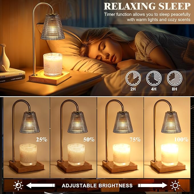 Hong-in Black and Gold Candle Warmer Lamp with Timer Dimmer,Birthday Gifts for Women Mom,House Warming Gifts New Home Room Decor,Vintage Wax Warmer for Scented Wax Jar Candles