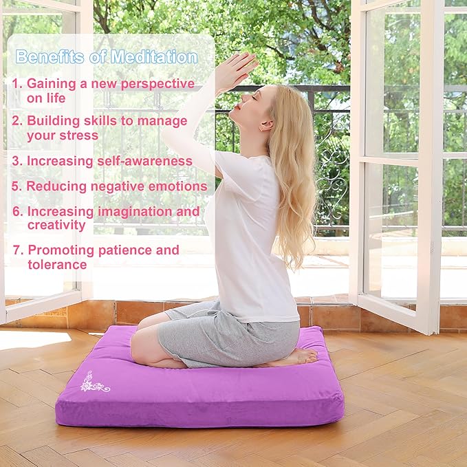 Velvet Zabuton Meditation Mat, 31 * 31 inches, Yoga Meditation Cushion Floor (Purple)