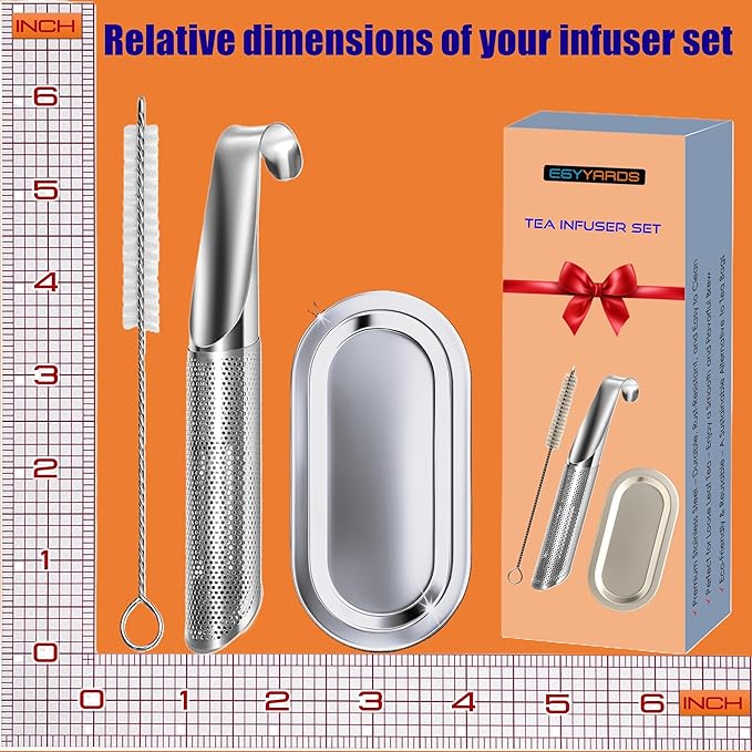 304 Food-grade Stainless Steel Tea Infusers for Loose Leaf Tea and Herbs - Reusable Fine Mesh Metal Long-Handled Tea Strainers with Hanging Hook, Brush and Drip Tray for Single Cup Brewing