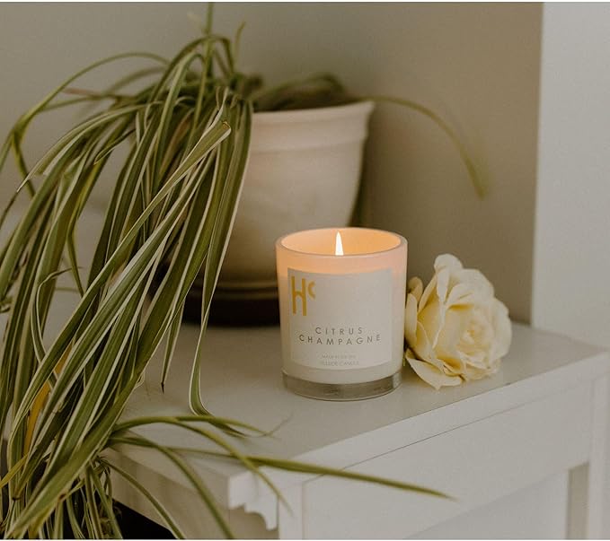 Citrus Champagne Single Wick Soy Candles, Luxury Scented Candles for Home - Up to 60 Hour Burn Time, Cruelty-Free Soy Wax Blend - Citrus Fragrance, Notes of Berries & Jasmine (9 oz) - Bloomnest