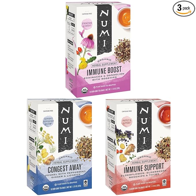 Numi Organic Immunity Tea Variety Pack – 48 Herbal Tea Bags – Functional Wellness Blends for Immune Support Comfort & Daily Balance - Bloomnest