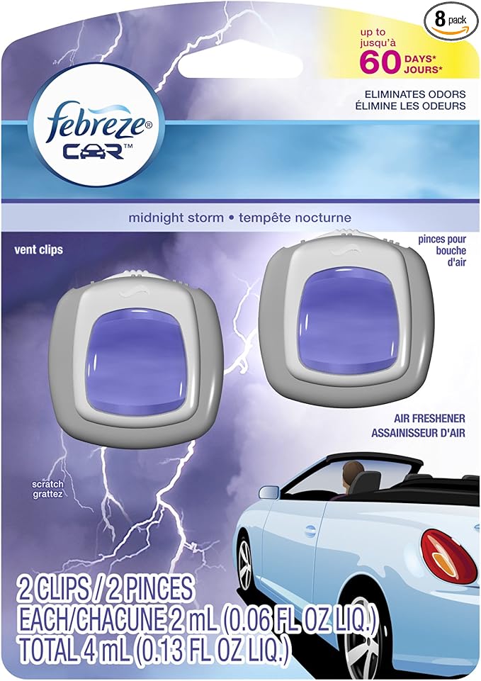 Febreze Air Freshener, CAR Vent Clip Air Freshener, Midnight Storm Air Freshener (2 Count, 0.13 oz)(Pack of 8) - Bloomnest