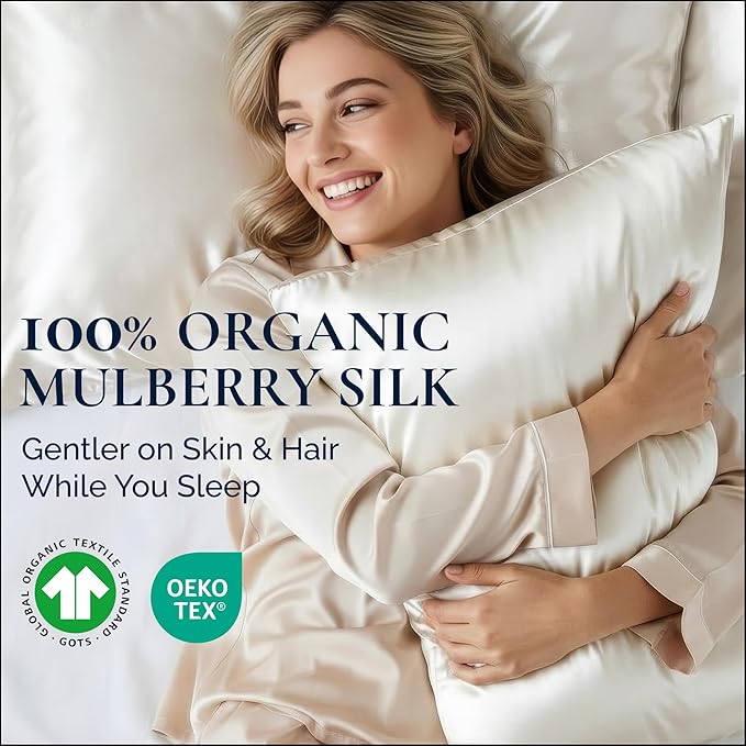Premium Silk Pillowcase 100% Organic Mulberry Silk, 22 Momme, Grade 6A - Oeko-Tex Certified in Germany - Luxury for Hair & Skin, 1 Piece (Standard Size 20x26 Inches, Navy Blue) - Bloomnest