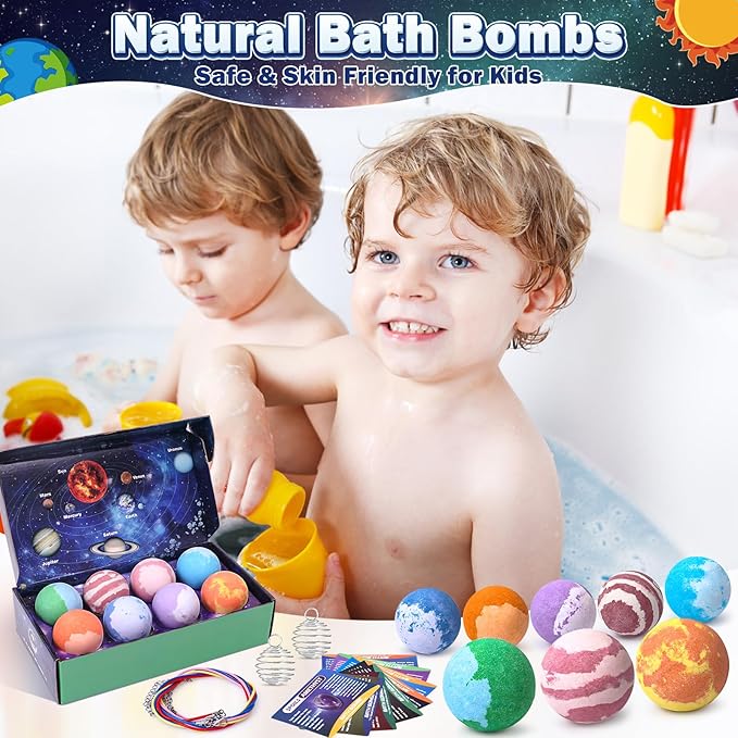 Galaxy Bath Bombs for Kids with Surprise Inside Space Toys, 8 Pack Planet Bath Bombs with Solar System Gemstones Organic Bubble Bath Fizzies Birthday Christmas Gifts for Boys Girls - Bloomnest