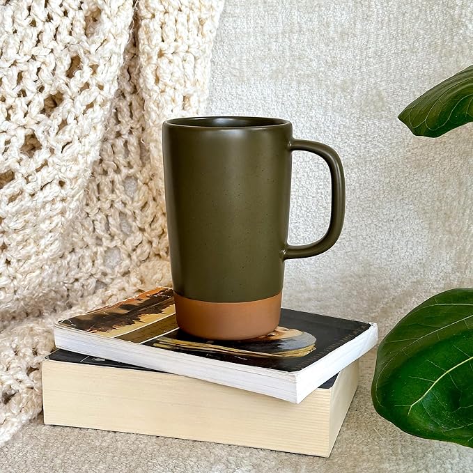 Mora Ceramics Large Tea Mug with Loose Leaf Infuser and Ceramic Lid, 18 oz, Portable, Microwave and Dishwasher Safe, Tall Coffee Cup - Rustic Matte Ceramic Glaze, Modern Herbal Tea Strainer, Olive - Bloomnest