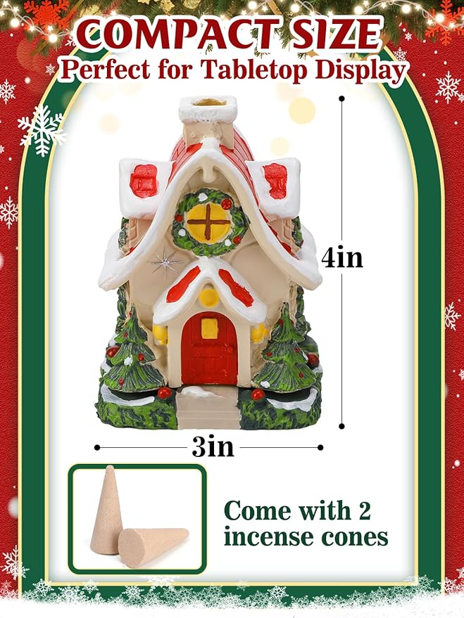 Christmas Log Cabin Incense Burner - Gift for Mom Wife Her Women, Christmas Village House Incense Holder with 2 Incense Cones for Home Decorations, Red - Bloomnest