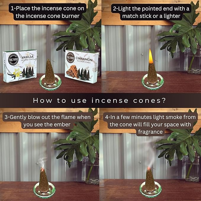 TRUMIRI Incense Cones - Combo Pack of 20 Cone Incense - 10 Vanilla + 10 Cinnamon TRUMIRI