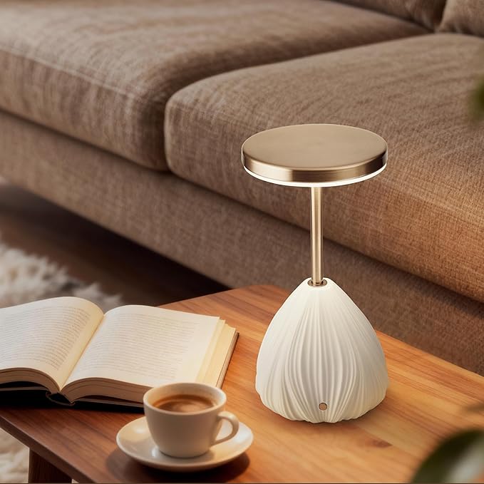 RONDURE 10.6" Ceramic Cordless Table Lamp, Portable Rechargeable Table lamp, Touch Dimmable Warm Ambient Lighting for Living Room, Bedroom, Dining Room, Fast Charging & Long Lasting - Bloomnest