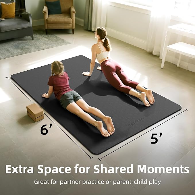 Extra Large TPE Yoga Mat 72"x35" / 78"x57" - Wide Non-Slip Mat for Yoga, Pilates & Home Gym, 6mm Thick Cushion for Comfort & Balance, Waterproof, Easy to Carry with Strap or Bag for Solo or Partner Workouts