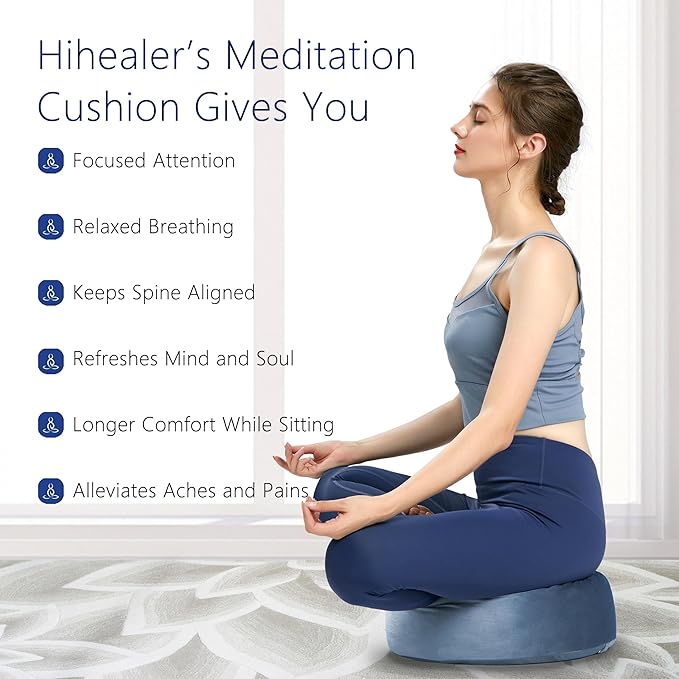 Hihealer Meditation Cushion, Traditional Tibetan Meditation Pillow Velvet Cover - Large Floor Cushion Seating for Adults - Yoga Buckwheat Bolster for Women、Moms - Bloomnest