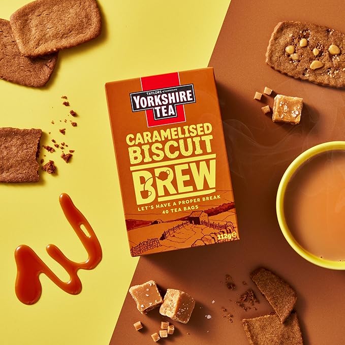 Yorkshire Tea Caramelised Biscuit Brew, Pillow Tea Bags, 40 Count (Pack of 1), Caffeinated, Enjoy Hot or Iced, 40 Teabags - Bloomnest