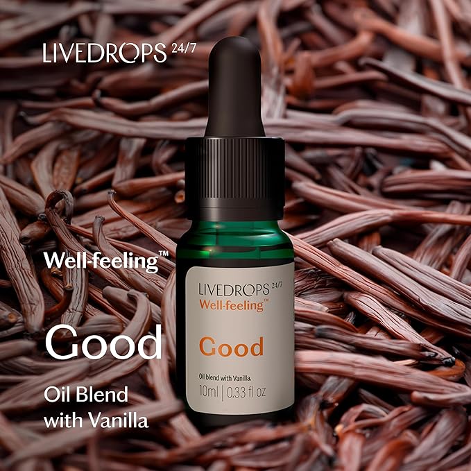 LIVEDROPS 24/7 Good Vanilla Essential Oil Blend, Natural Vegan Aromatherapy for Diffuser or Diluted Skin Use, Sweet Warm Creamy Scent, Made in France, Bottled in USA, Clinically Tested, 10ml - Bloomnest