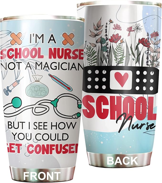 School Nurse Tumbler Stainless Steel 20oz, Funny School Nurse Appreciation Gifts Bulk For Birthday Christmas, School Nurses Day Gifts For Women Men, School Nurse Coffee Cup - Bloomnest