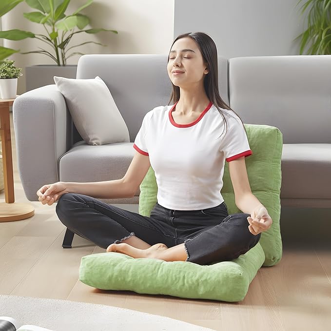 Meditation Floor Pillow Set of 2, Square Large Pillows Seating for Adults, Tufted Corduroy Cushion for Living Room Tatami, Green 22x22 Inch - Bloomnest