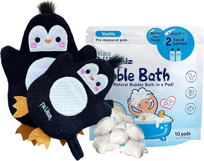 TruKid Vanilla Bubble Podz & BubbleGlove Set – Includes Bubble Bath Pods and 2 Wash Gloves for Parent and Child - Bloomnest