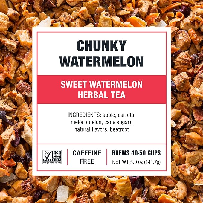 Tiesta Tea - Chunky Watermelon, Loose Leaf, Sweet Watermelon Herbal Tea, Premium Non-Caffeinated Fruit Blend, Makes Hot or Iced & Brews Up to 50 Cups, 5oz Refillable Tin - Bloomnest