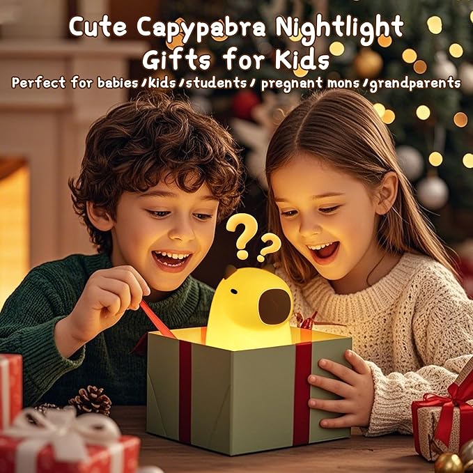 Cute Capybara Night Light, LED Squishy Novelty Animal Night Lamp,2 Levels Dimmable/Timer Nursery Nightlight for Kids, Rechargeable Touch Bedside Lamp, Bedroom/Dorm Decor, Baby Boys Girls Gifts - Bloomnest