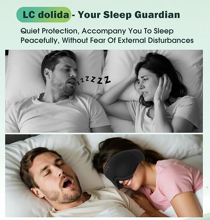 3D Bamboo Cotton Sleep Mask with Headphones Bluetooth 5.4, LC-dolida 2025 New Bluetooth Sleep Mask Headphones for Side Sleepers Women Men, Sustainable Luxury for Better Sleep - Bloomnest