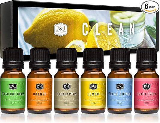 P&J Trading Fragrance Oil Clean Set | Fresh Cotton, Lemon, Orange, Grapefruit, Fresh Cut Grass, and Eucalyptus Candle Scents for Candle Making - Bloomnest