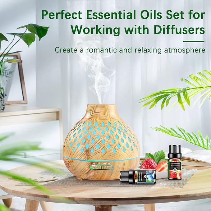 Fruity Essential Oils Set - 6x10ML Fruit Fragrance Oil for Diffuser, Aromatherapy, Candle Making - Strawberry, Cherry, Blueberry, Mango, Coconut, Watermelon Scented Oil - Bloomnest