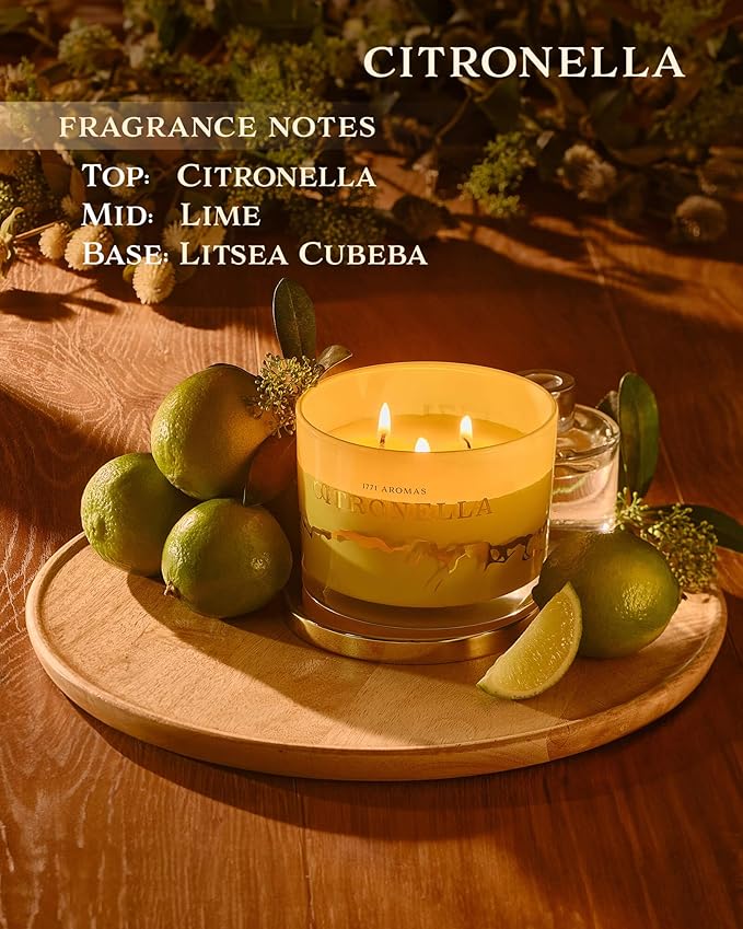 Citronella Candles Clearance - Outdoor and Indoor - Large 3 Wick Jar Candle - 100% Natural Soy Wax - Up to 50 Hours Burning Time - Gift-Ready Candle for Men & Women - Bloomnest