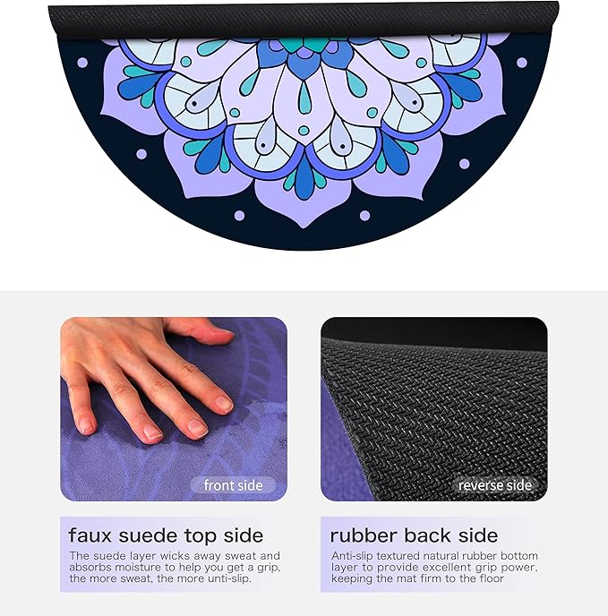 Round Meditation Pilates Yoga Mat Luxury Suede Large Yoga Mat Natural Rubber Non-Slip Base is ery Suitable for Meditation, Stretching, Yoga Environmental Protection, Fitness Exercise, Home and Outdoor. 140CM Diameter