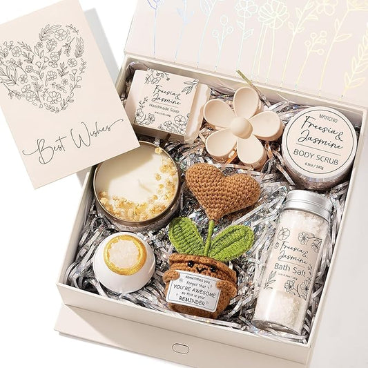 Spa Gifts for Women Bath Gift Set, Freesia & Jasmine Relaxing Spa Gift Basket Home Bath Set Self Care Kit Care Package Thank You Birthday Valentines Day Gifts for Her Women Mom Friend Teen Girl Wife
