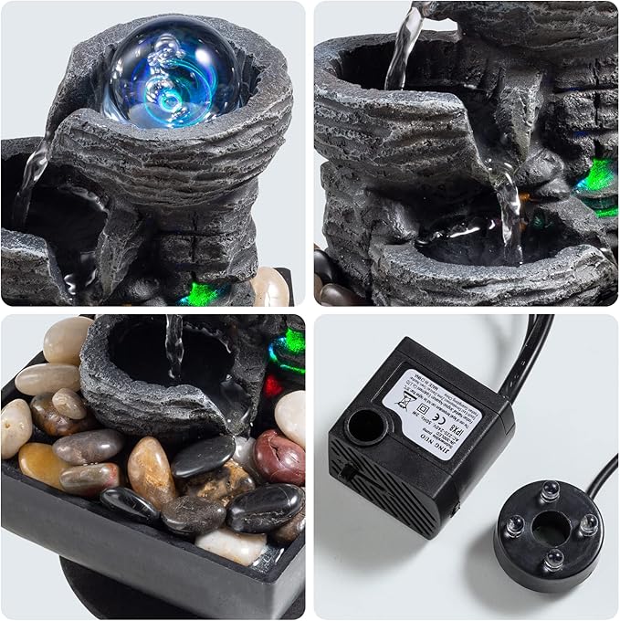 Tabletop Fountain Indoor Waterfall Meditation Fountain Like Layers of Rock Desktop Water Feature Includes Many Natural River Rock LED Lights Rolling Decorative Bubble Balls - Bloomnest