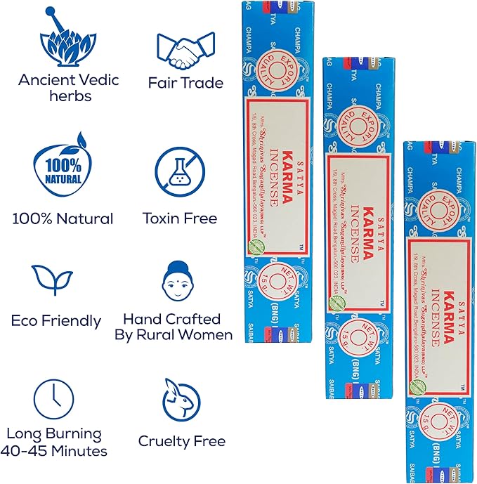 Satya Karma Incense Sticks, Satya Bng (Bangalore) Insenses 15gmx3 Pack with Raajsee Incense Holder Bundle, Satya Nagchampa Natural Incense - Bloomnest