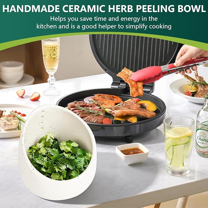 Pottery Herb Stripper Bowl, Handmade Ceramic Herb Peeling Bowl, for Separating Leaves and Stems (White) - Bloomnest