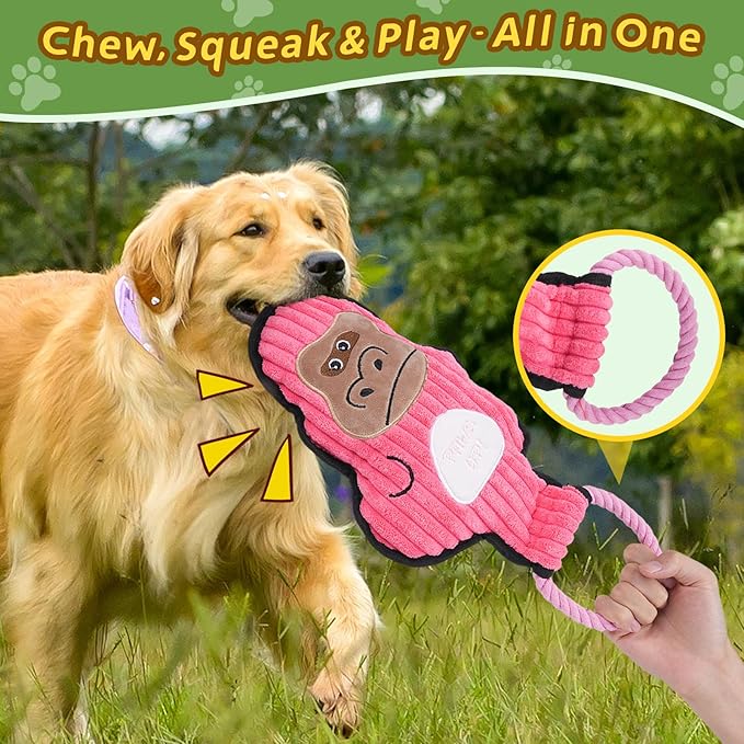 2-Pack Squeaky Dog Toys & Tough Tug of War Set - No Stuffing Chew-Resistant Plush Toys to Keep Them Busy, Best Birthday Gift for Small/Medium/Large Breeds (Ducks & Gorilla) - Bloomnest