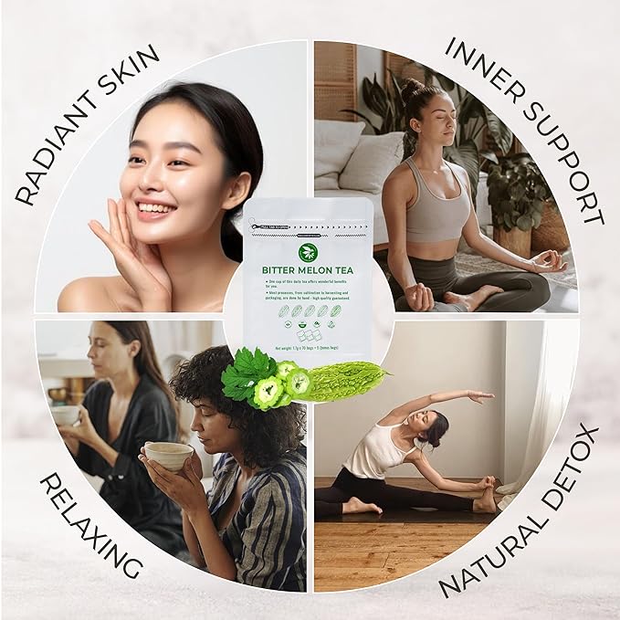 Bitter Melon Tea Bags - 70 Count (+5 Tea Bags), 4.2 oz, Bamboo Tong Included, Pure Bitter Gourd Herbal Blend for Refreshing, Digestion & Inner Health Support, No Sugar, No Caffeine - Bloomnest